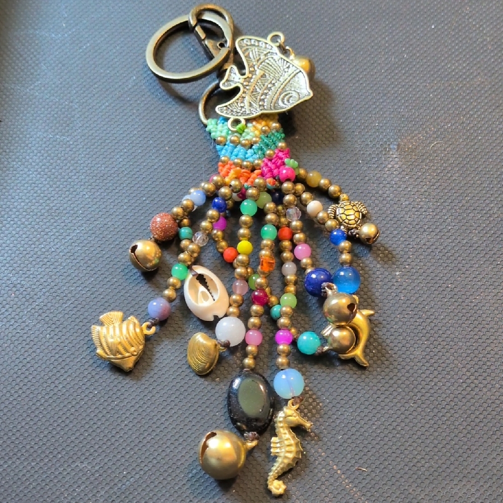 Colorful Beaded Keychain with‎ Charms